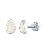 Pear Shape Stud Earrings Lab Created White Opal 925 Sterling Silver (7.5mm)