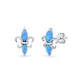 Stud Earrings Lab Created Blue Opal 925 Sterling Silver (12mm)