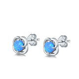 Stud Earrings Lab Created Blue Opal 925 Sterling Silver (6mm)