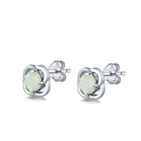 Stud Earrings Lab Created White Opal 925 Sterling Silver (6mm)