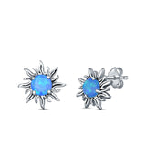 Sun Stud Earrings Lab Created Blue Opal 925 Sterling Silver (14mm)