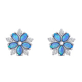 Flower Stud Earring Simulated Cubic Zirconia Created Blue Opal Solid 925 Sterling Silver (9mm)