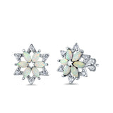 Flower Stud Earrings Lab Created White Opal Simulated CZ 925 Sterling Silver (12mm)