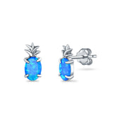 Pineapple Stud Earrings Lab Created Blue Opal 925 Sterling Silver (15mm)