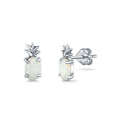 Pineapple Stud Earrings Lab Created White Opal 925 Sterling Silver (15mm)