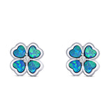 Plumeria Stud Earring Simulated Cubic Zirconia Created Blue Opal Solid 925 Sterling Silver (9mm)