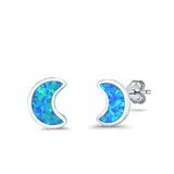 Moon Stud Earrings Lab Created Blue Opal 925 Sterling Silver (14mm)