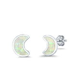 Moon Stud Earrings Lab Created White Opal 925 Sterling Silver (14mm)