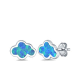 Cloud Stud Earrings Lab Created Blue Opal 925 Sterling Silver (7mm)