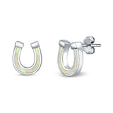 Horseshoe Stud Earrings Lab Created White Opal 925 Sterling Silver (9mm)