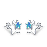 Stars Stud Earrings Lab Created Blue Opal 925 Sterling Silver (9mm)