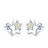 Stars Stud Earrings Lab Created White Opal 925 Sterling Silver (9mm)