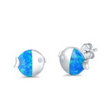 Ladybug Stud Earrings Lab Created Blue Opal Simulated CZ 925 Sterling Silver (8mm)
