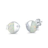 Ladybug Stud Earrings Lab Created White Opal Simulated CZ 925 Sterling Silver (8mm)