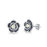 Flower Stud Earrings Lab Created White Opal 925 Sterling Silver (10mm)