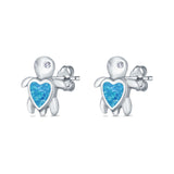 Turtle Stud Earrings Lab Created Blue Opal Simulated CZ 925 Sterling Silver (9mm)