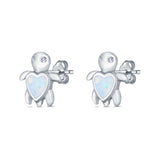 Turtle Stud Earrings Lab Created White Opal Simulated CZ 925 Sterling Silver (9mm)