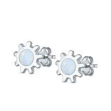 Sun Stud Earrings Lab Created White Opal 925 Sterling Silver (8mm)