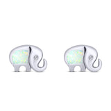 Elephant Stud Earring Created White Opal Solid 925 Sterling Silver (10mm)