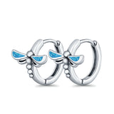 Dragonfly Hoop Huggie Earrings Lab Created Blue Opal 925 Sterling Silver