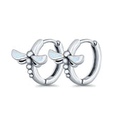 Dragonfly Hoop Huggie Earrings Lab Created White Opal 925 Sterling Silver