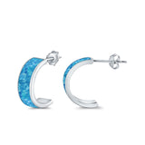 Half Hoop Stud Earrings Lab Created Blue Opal 925 Sterling Silver (15mm)