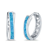 Twist Filigree Hoops Earrings Lab Created Blue Opal 925 Sterling Silver