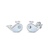 Whale Shark Earrings Lab Created White Opal Simulated CZ 925 Sterling Silver