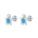 Turtle Stud Earrings Lab Created Blue Opal Simulated CZ 925 Sterling Silver (10mm)