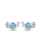 Swirl Snail Stud Earrings Lab Created Blue Opal 925 Sterling Silver (9mm)