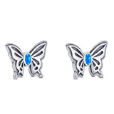 Butterfly Stud Earring Lab Created Blue Opal Solid 925 Sterling Silver (7mm)