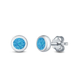 Stud Earrings Lab Created Blue Opal 925 Sterling Silver (6.5mm)