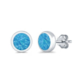 Stud Earrings Round Lab Created Blue Opal 925 Sterling Silver (4mm-10mm)