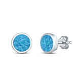 Stud Earrings Round Lab Created Blue Opal 925 Sterling Silver (4mm-10mm)