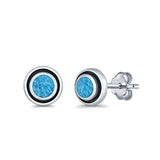 Stud Earrings Round Bali Lab Created Blue Opal 925 Sterling Silver (5mm-10mm)