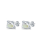 Frog Stud Earrings Lab Created White Opal 925 Sterling Silver (6mm)