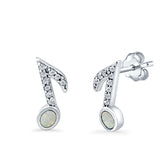 Musical Note Stud Earrings Lab Created White Opal 925 Sterling Silver (12mm)