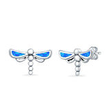 Dragonfly Stud Earrings Lab Created Blue Opal 925 Sterling Silver (7.5mm)