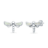 Dragonfly Stud Earrings Lab Created White Opal 925 Sterling Silver (7.5mm)