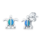 Turtle Stud Earrings Lab Created Blue Opal 925 Sterling Silver (12mm)
