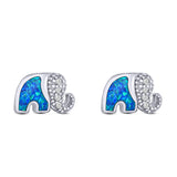 Elephant Stud Earring Simulated Cubic Zirconia Created Blue Opal Solid 925 Sterling Silver (6.7mm)