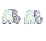 Elephant Stud Earring Simulated Cubic Zirconia Created White Opal Solid 925 Sterling Silver (6.7mm)