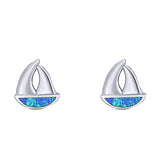 Sail Boat Stud Earring Created Blue Opal Solid 925 Sterling Silver (9mm)