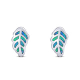 Leaf Stud Earring Created Blue Opal Solid 925 Sterling Silver (10mm)