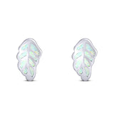 Leaf Stud Earring Created White Opal Solid 925 Sterling Silver (10mm)