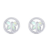 Butterfly Stud Earring Created White Opal Solid 925 Sterling Silver (8.8mm)