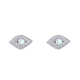 Halo Eye Stud Earring Simulated Cubic Zirconia Created White Opal Solid 925 Sterling Silver (5.8mm)