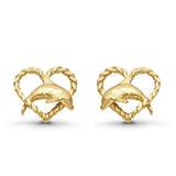 14K Yellow Gold 10mm Twisted Heart & Dolphin Stud Earring Wholesale