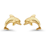 14K Yellow Gold Tiny 8mm Dolphin Fish Stud Earring Wholesale