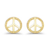 14K Yellow Gold 8mm Peace Sign Post Studs Earring Wholesale